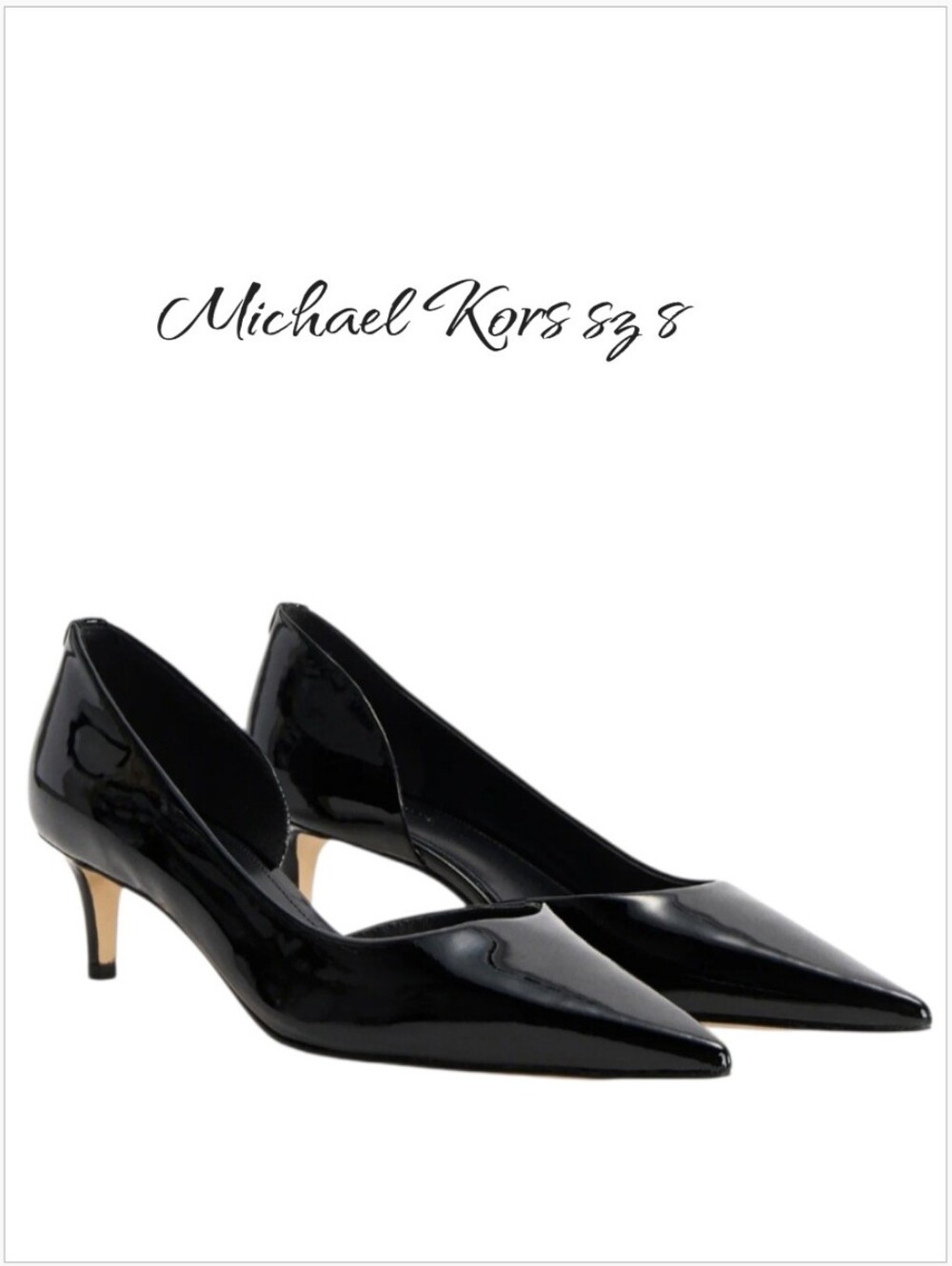Michael Kors Elyse Black Patent Leather Kitten Heel D'Orsay Pump Shoes Sz 8